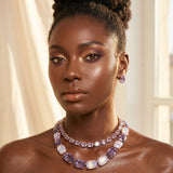 Lavender Emerald Cut Crystal 2 Row Necklace Set