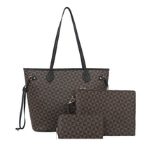 Cargar imagen en el visor de la galería, Tote Brown Diamond Plaid 3 Pcs Shoulder Bag Set
