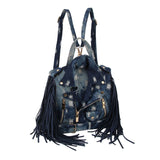 Moto Backpack Dark Distressed Denim Handbag