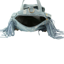 Load image into Gallery viewer, Moto Backpack Light Distressed Denim Handbag

