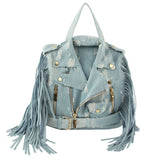 Moto Backpack Light Distressed Denim Handbag