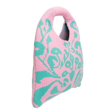 Cargar imagen en el visor de la galería, AKA Clutch Pink and Green Knit Top Handle Handbag
