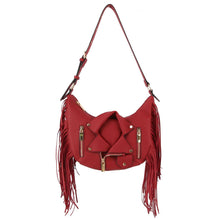 Cargar imagen en el visor de la galería, Wine Moto Fringe Shoulder Bag
