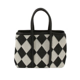 Top Handle Black Harlequin Detail Square Handbag