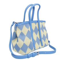 Load image into Gallery viewer, Top Handle Blue Harlequin Detail Square Handbag
