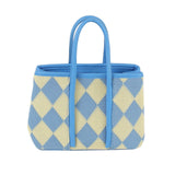 Top Handle Blue Harlequin Detail Square Handbag