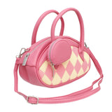 Top Handle Pink Harlequin Detail Oval Handbag Set