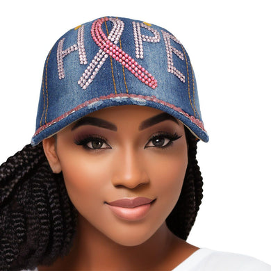 Hat Denim Breast Cancer Ribbon HOPE Baseball Cap