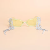 Sunglasses Green Rectangle Rhinestone Fringe