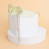 Sunglasses Green Rectangle Rhinestone Fringe
