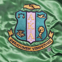 Cargar imagen en el visor de la galería, AKA Greek Apparel L Cropped Satin Varsity Jacket
