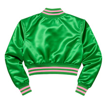 Cargar imagen en el visor de la galería, AKA Greek Apparel L Cropped Satin Varsity Jacket
