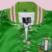 Cargar imagen en el visor de la galería, AKA Greek Apparel M Cropped Satin Varsity Jacket
