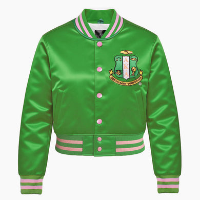 AKA Greek Apparel M Cropped Satin Varsity Jacket