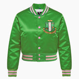 AKA Greek Apparel XL Cropped Satin Varsity Jacket