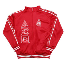 Cargar imagen en el visor de la galería, DST Greek Apparel L Red Zip Up Track Jacket
