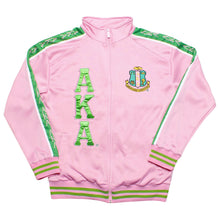 Load image into Gallery viewer, AKA Greek Apparel XL Pink Zip Up Track Jacket
