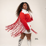 DST Apparel 2XL Red White Denim Fringe Jacket