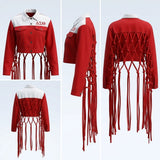 DST Apparel Medium Red White Denim Fringe Jacket