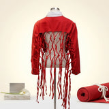 DST Apparel Medium Red White Denim Fringe Jacket