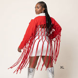 DST Apparel XLarge Red White Denim Fringe Jacket