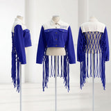 ZPB Apparel Large Blue White Denim Fringe Jacket