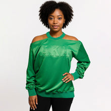 Load image into Gallery viewer, AKA Greek Merch M Green Cold Shoulder Sweatshirt
