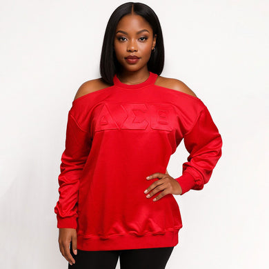 DST Greek Merch M Red Cold Shoulder Sweatshirt