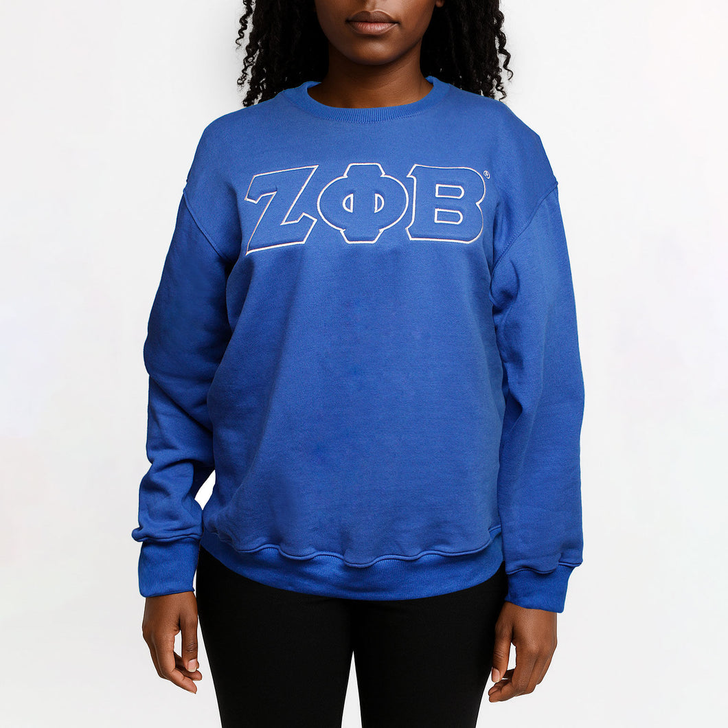 ZPB Greek Gear XL Blue Embroidered Crew Sweatshirt