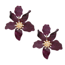 Load image into Gallery viewer, Drop Marbled Purple Botanical Chic Floral Earrings
