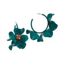 Load image into Gallery viewer, Hoops Green 3D Flower Tropical Elegance Earrings

