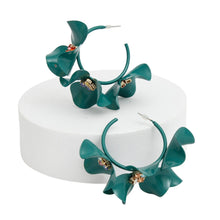 Load image into Gallery viewer, Hoops Green 3D Flower Tropical Elegance Earrings
