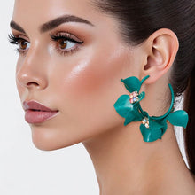 Load image into Gallery viewer, Hoops Green 3D Flower Tropical Elegance Earrings
