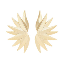 Cargar imagen en el visor de la galería, Studs Large Gold Fanned Tropical Leaves Earrings
