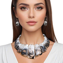Load image into Gallery viewer, Choker Black White Marbled Resin Collar Necklace
