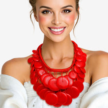 Load image into Gallery viewer, Bib Red Dramatic Long Cord Disc Necklace Women
