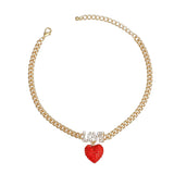 Anklet Gold Sparkling Love Red Heart Ankle Chain