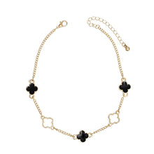 Cargar imagen en el visor de la galería, Anklet Gold Black Quatrefoil Dainty Ankle Chain
