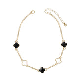 Anklet Gold Black Quatrefoil Dainty Ankle Chain