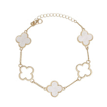 Cargar imagen en el visor de la galería, Anklet Gold Cream Quatrefoil 5 Motif Ankle Chain
