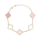 Anklet Gold Pink Quatrefoil 5 Motif Ankle Chain