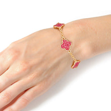 Cargar imagen en el visor de la galería, Chain Bracelet Pink Rhinestone Quatrefoil Clovers
