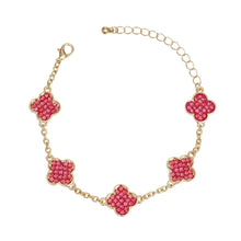 Cargar imagen en el visor de la galería, Chain Bracelet Pink Rhinestone Quatrefoil Clovers
