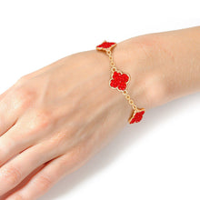 Cargar imagen en el visor de la galería, Chain Bracelet Red Rhinestone Quatrefoil Clovers
