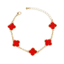 Cargar imagen en el visor de la galería, Chain Bracelet Red Rhinestone Quatrefoil Clovers
