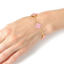 Cargar imagen en el visor de la galería, Gold Chain Bracelet Pink Quatrefoil Clovers Women
