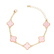 Cargar imagen en el visor de la galería, Gold Chain Bracelet Pink Quatrefoil Clovers Women
