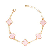 Gold Chain Bracelet Pink Quatrefoil Clovers Women