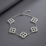 Black Encrusted Quatrefoil Motif Silver Bracelet