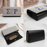 SGRHO Blue Gold Rhinestone Flap Snap Clutch Bag